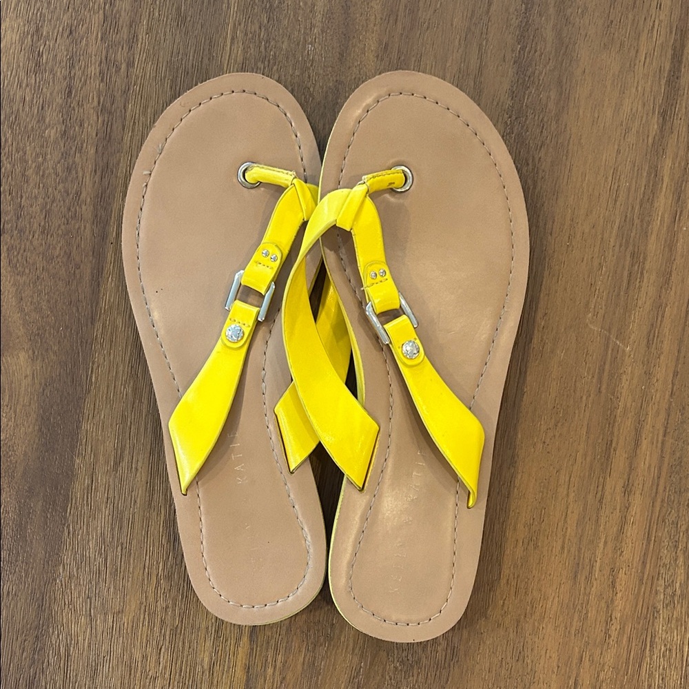 Kelly and Katie Yellow and Tan Flip Flops